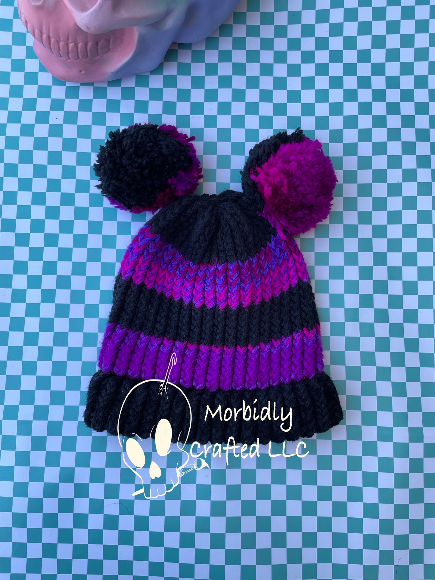 Double pompom knit beanie